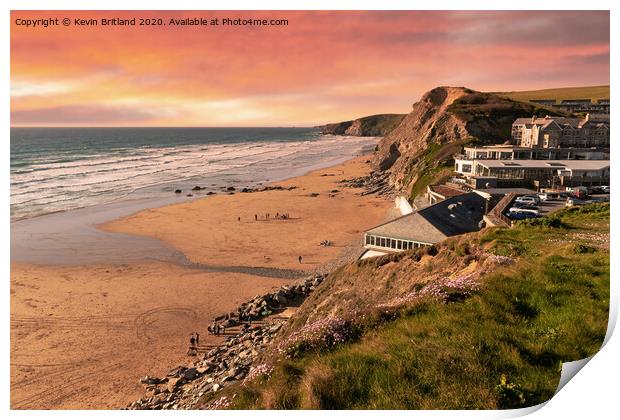 Sunset over watergate bay in cornwall Print by Kevin Britland