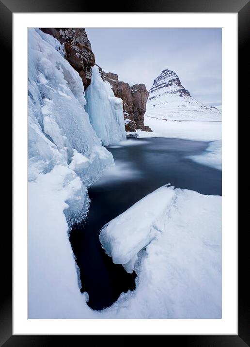 Kirkjufell and Frozen Waterfall in Winter, Iceland Framed Mounted Print by Arterra 