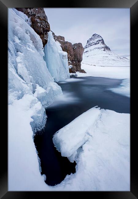 Kirkjufell and Frozen Waterfall in Winter, Iceland Framed Print by Arterra 