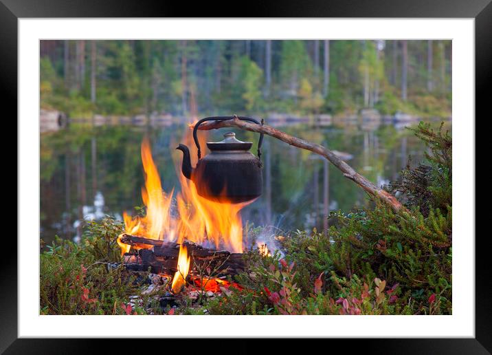 Kettle Boiling Water over Campfire Framed Mounted Print by Arterra 