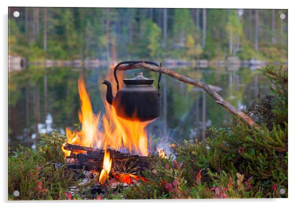 Kettle Boiling Water over Campfire Acrylic by Arterra 