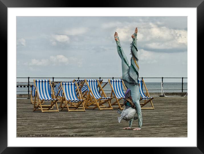 Acrobat at 'Wish you were here' festival at Southe Framed Mounted Print by Peter Bolton