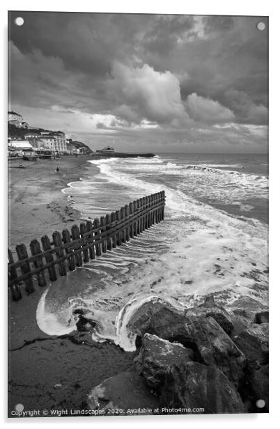 Ventnor Beach BW Isle Of Wight Acrylic by Wight Landscapes