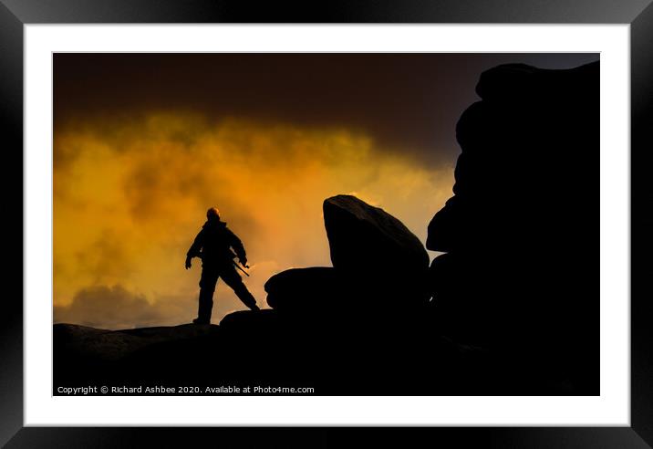 Mountain walker at sunset Framed Mounted Print by Richard Ashbee