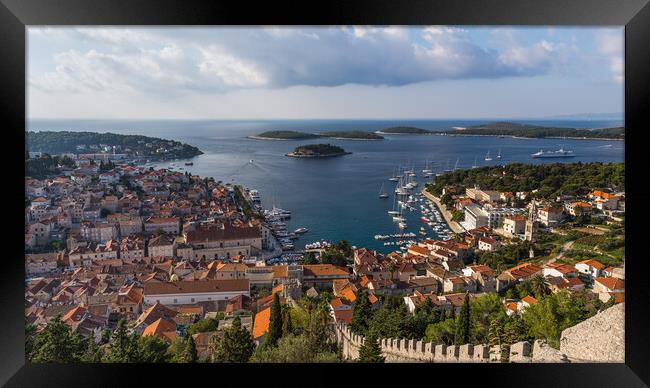 Fortified wall from Hvar castle heading down to th Framed Print by Jason Wells