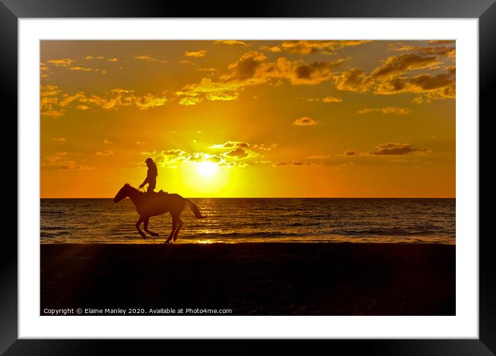 Horseback Riding at Sunset Framed Mounted Print by Elaine Manley