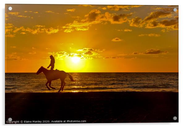 Horseback Riding at Sunset Acrylic by Elaine Manley