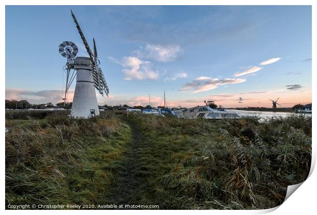 Dusk at Thurne Print by Christopher Keeley