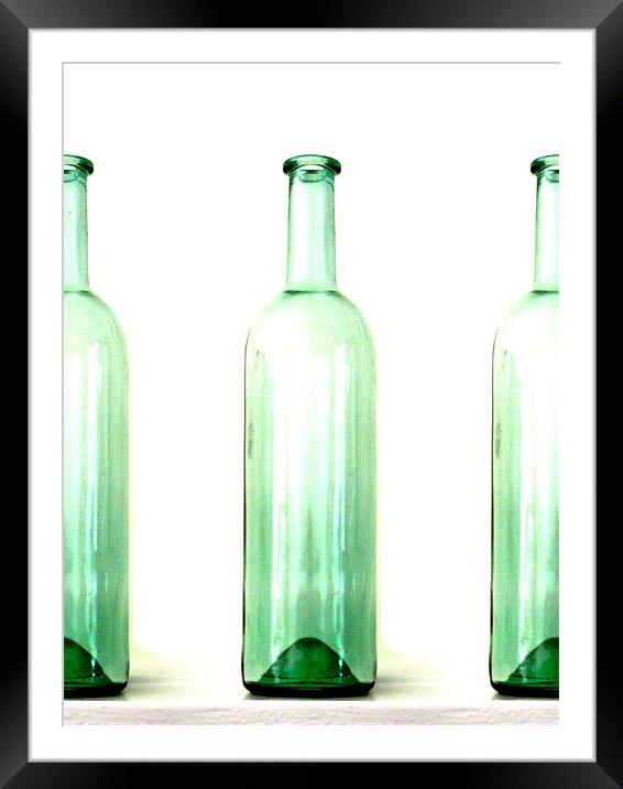3 green bottles Framed Mounted Print by Heather Newton