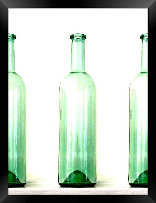 3 green bottles Framed Print by Heather Newton