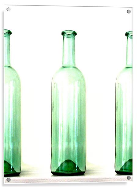 3 green bottles Acrylic by Heather Newton
