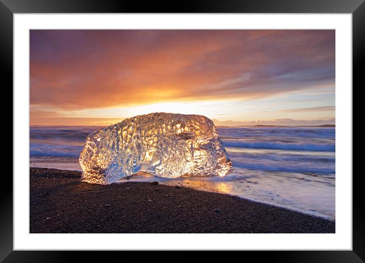 Melting Ice on Beach, Iceland Framed Mounted Print by Arterra 
