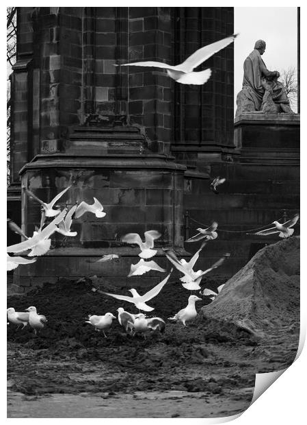 Scott Monument and Pigeons Print by Danilo Cattani