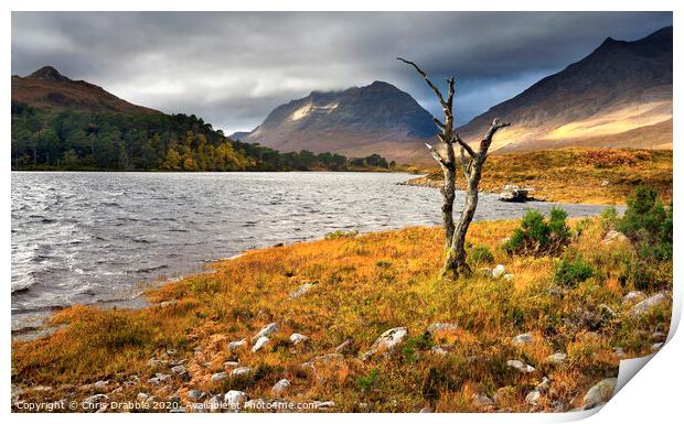 Breaking light over Loch Clair Print by Chris Drabble