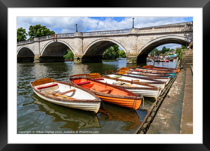 Richmond Bridge and wooden row boats on the River  Framed Mounted Print by Milton Cogheil