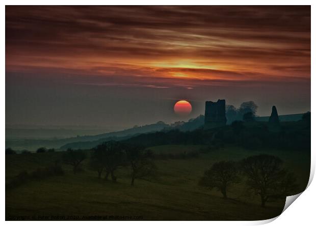 Sunset at Hadleigh Castle, Essex, UK. Print by Peter Bolton