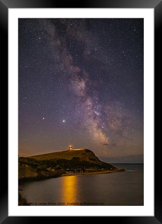 Milky Way over Kimmeridge Bay, Dorset Framed Mounted Print by Lesley Moran