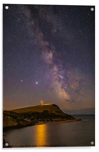 Milky Way over Kimmeridge Bay, Dorset Acrylic by Lesley Moran