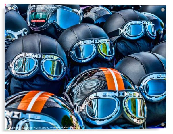 Motorcycle helmets and goggles Acrylic by Stephen Munn