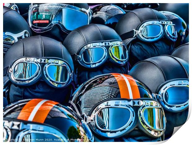 Motorcycle helmets and goggles Print by Stephen Munn