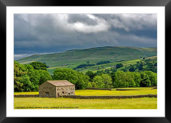 Swaledale from Muker with Yorkshire Dales Barn  Framed Mounted Print by Nick Jenkins