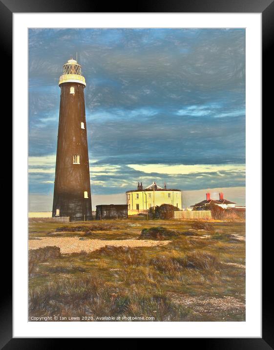 The Old Dungeness Lighthouse as Digital Art Framed Mounted Print by Ian Lewis