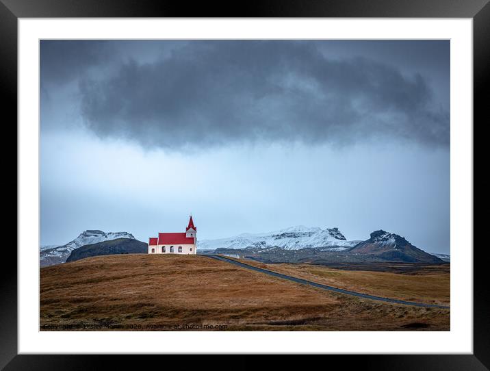 Ingjaldsholl Church, Snaefellsnes Iceland Framed Mounted Print by Lesley Moran