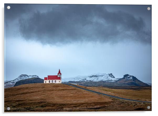 Ingjaldsholl Church, Snaefellsnes Iceland Acrylic by Lesley Moran