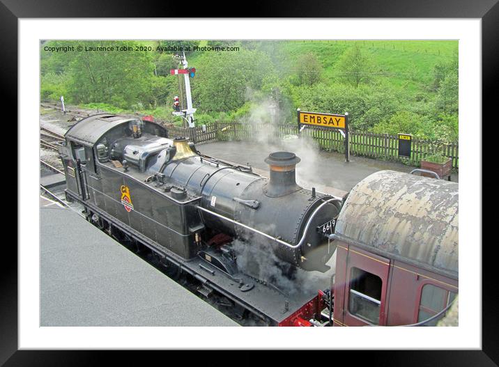 Steam Train in Embsay station, North Yorkshire Framed Mounted Print by Laurence Tobin