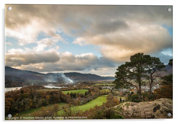 Majestic Autumn Fall landscape image of view from Castlehead in Lake District over Derwentwater towards Catbells and Grisedale Pike at sunset with epic lighting in sky Acrylic by Matthew Gibson