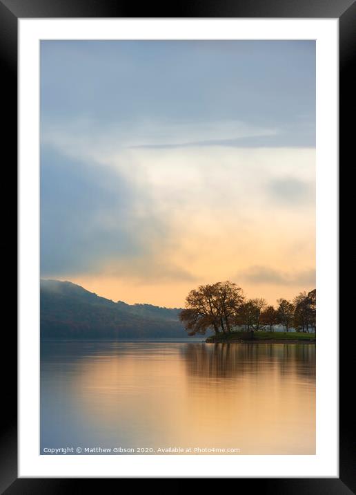 Stuning Autumn Fall sunrise landscape over Coniston Water with mist and wispy clouds Framed Mounted Print by Matthew Gibson