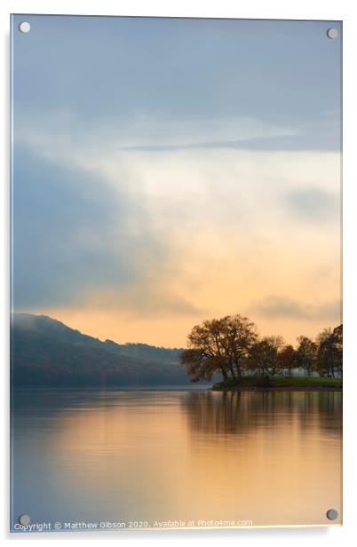 Stuning Autumn Fall sunrise landscape over Coniston Water with mist and wispy clouds Acrylic by Matthew Gibson