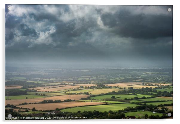 Stunning Summer landscape image of escarpment with dramatic storm clouds and sun beams streaming down Acrylic by Matthew Gibson