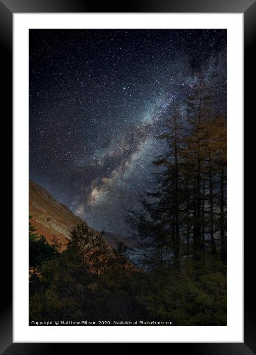 Stunning majestic digital composite landscape of Milky Way over Hallin Fell in Lake District Framed Mounted Print by Matthew Gibson