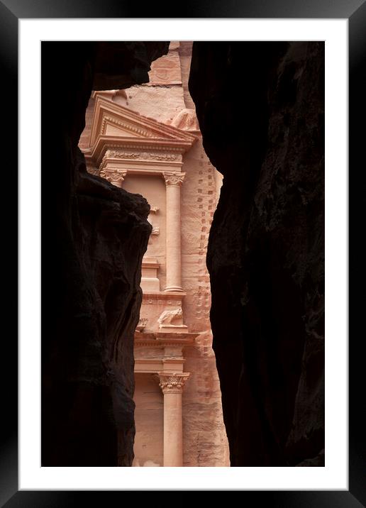 Glimpse of Al Khazneh in the Ancient City Petra, Jordan Framed Mounted Print by Arterra 