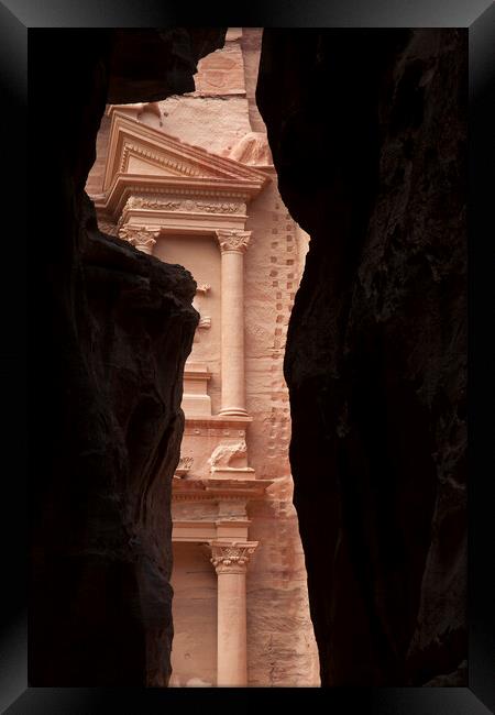 Glimpse of Al Khazneh in the Ancient City Petra, Jordan Framed Print by Arterra 