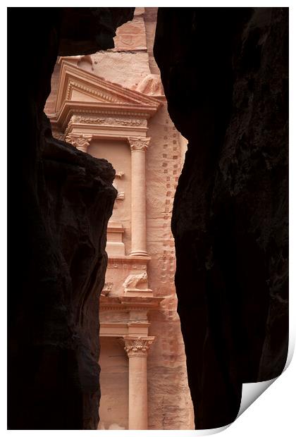 Glimpse of Al Khazneh in the Ancient City Petra, Jordan Print by Arterra 