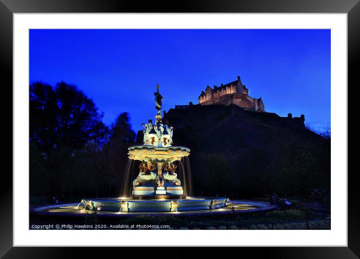 Edinburgh Castle and the Ross Fountain Framed Mounted Print by Philip Hawkins