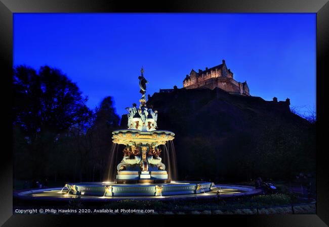 Edinburgh Castle and the Ross Fountain Framed Print by Philip Hawkins