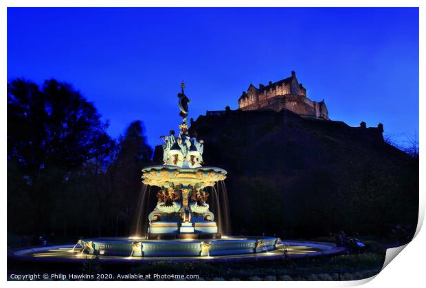 Edinburgh Castle and the Ross Fountain Print by Philip Hawkins