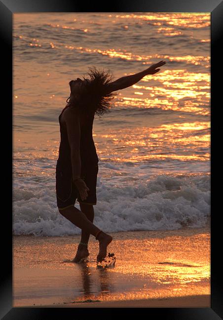 Dancing in the Surf at Sunset, Varkala, Kerala, In Framed Print by Serena Bowles