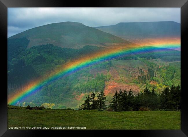 Rainbow over the Talybont Valley Brecon Beacons Framed Print by Nick Jenkins