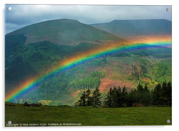 Rainbow over the Talybont Valley Brecon Beacons Acrylic by Nick Jenkins