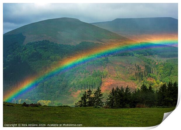 Rainbow over the Talybont Valley Brecon Beacons Print by Nick Jenkins