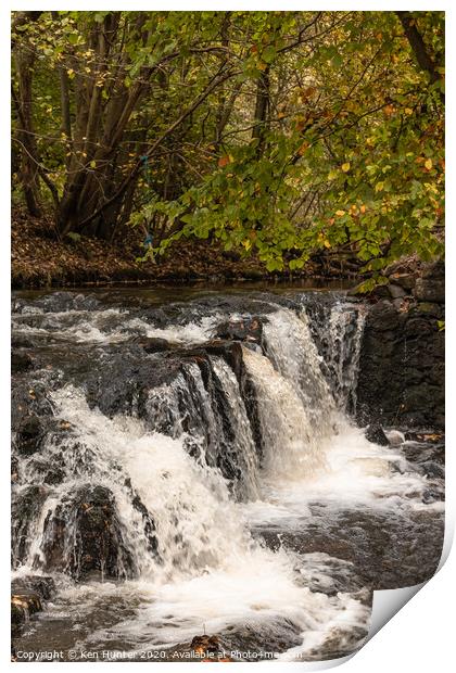 Waterfall Under Autumn Colours Print by Ken Hunter