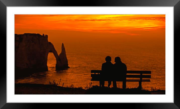 Couple Watching Sunset at Etretat, Normandy Framed Mounted Print by Arterra 