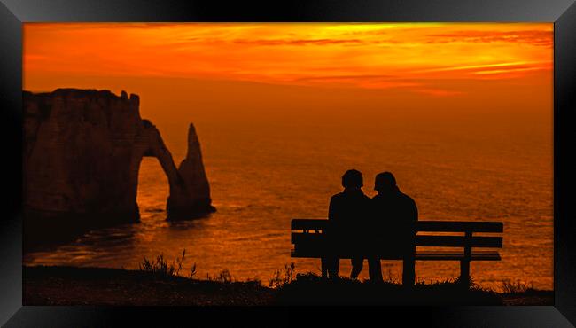 Couple Watching Sunset at Etretat, Normandy Framed Print by Arterra 