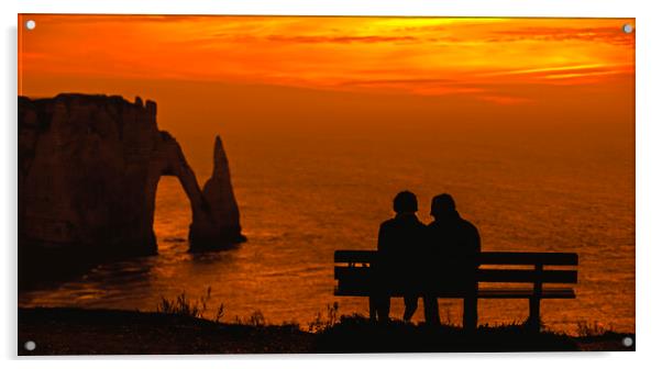 Couple Watching Sunset at Etretat, Normandy Acrylic by Arterra 