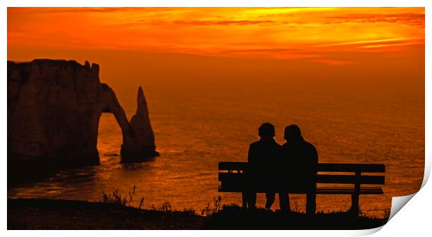 Couple Watching Sunset at Etretat, Normandy Print by Arterra 