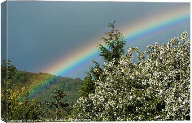 Partial Rainbow over Trees above Talybont Valley Canvas Print by Nick Jenkins